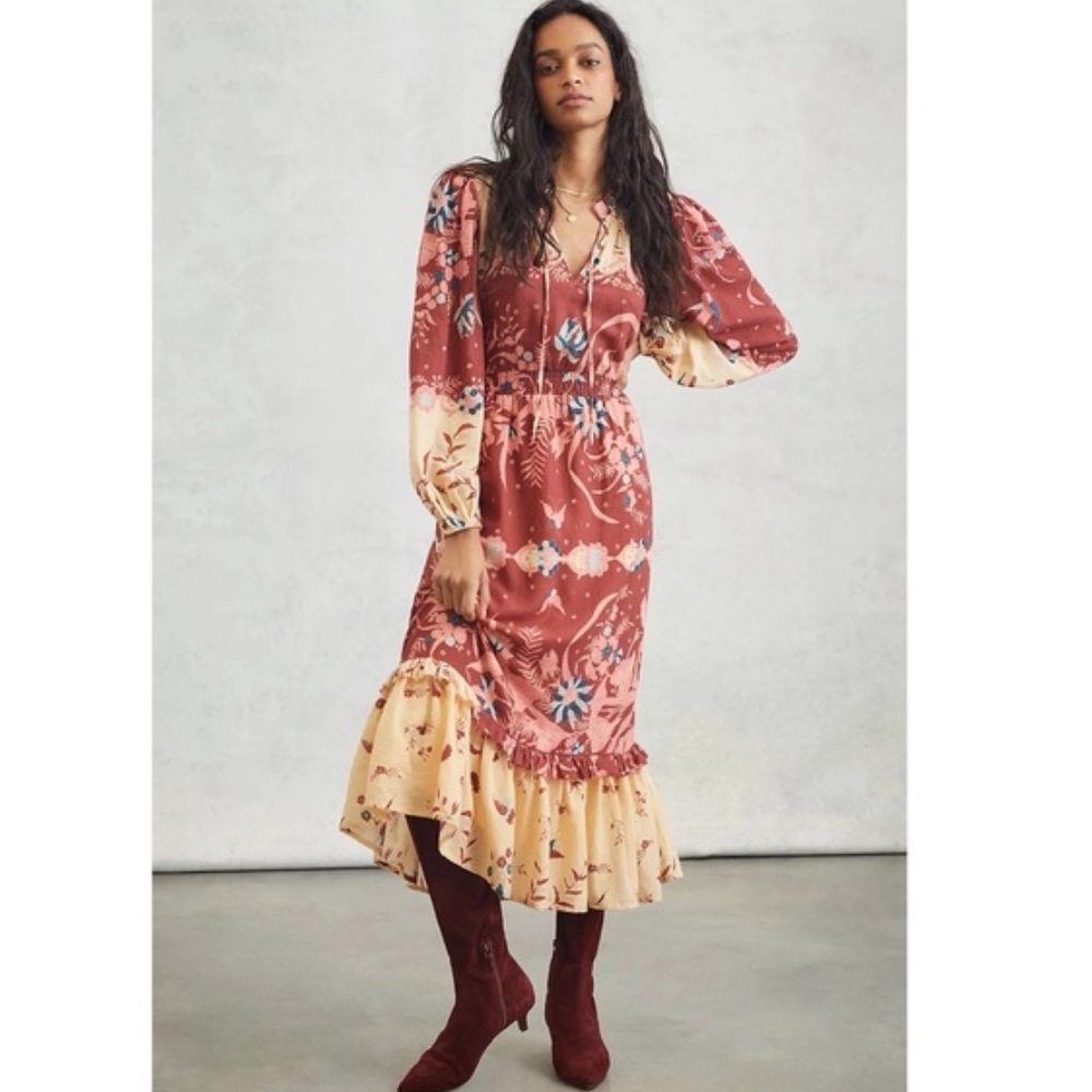 Anthropologie New XS Petite Othilia Carmela Maxi Dress Gypsy Festival Boho